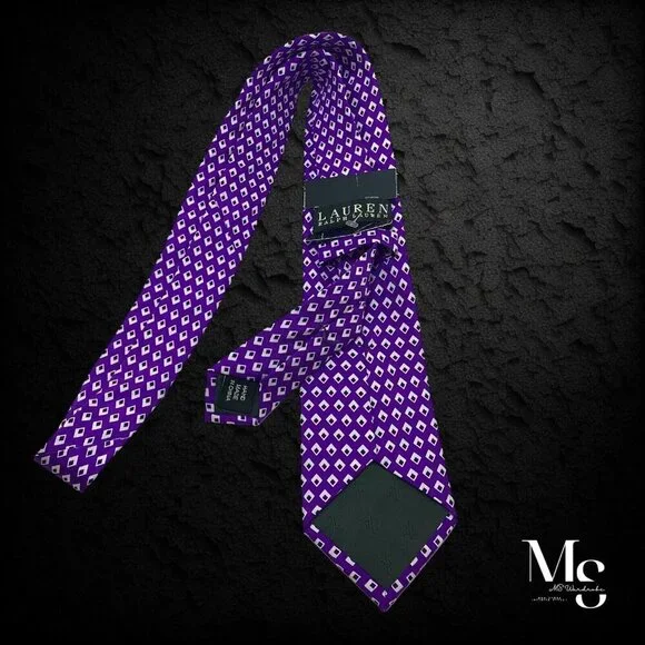 LAUREN RALPH LAUREN Purple Geometric Luxury Silk Tie Hand Made W: 3.5 NWT